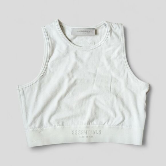 Fear of God Essentials Logo Sport Stretch Cotton Crop Tank in Eggshell Women's M - Picture 6 of 15